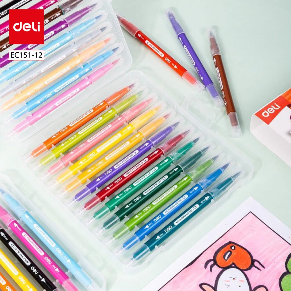 ديلي أقلام تلوين فلوماستر طرفين - قياس 2 مم + 0.5 مم - علبة ستاند شفاف - 12 لون EC151-12